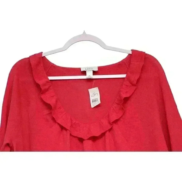 NWT Ann Taylor LOFT Sz XXL Blouse Long Sleeve Pink Linen Cotton Colorful Ruffle - Picture 2 of 13